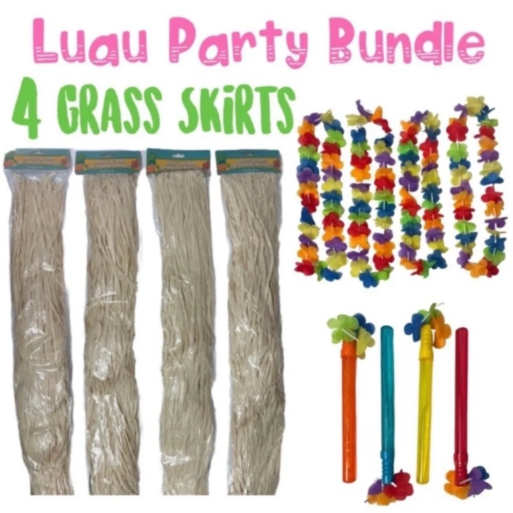 Luau Adult Costume Grass Skirt Tropical Hawaiian Tiki Bar Dance Hula Party Set